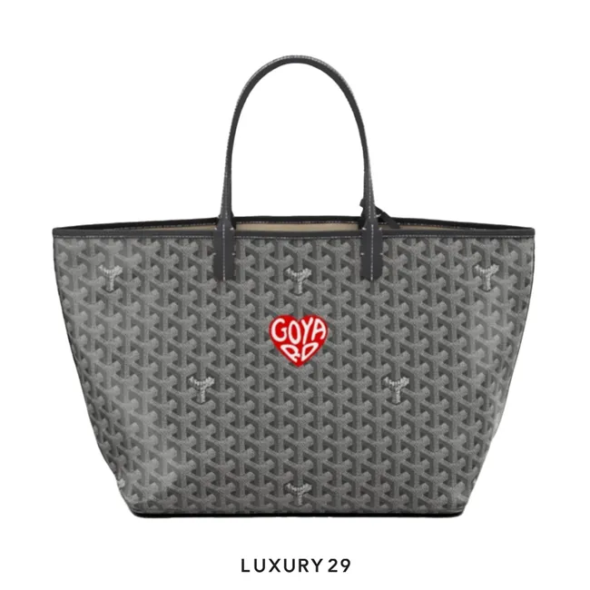 Goyard Saint Louis PM Bag Grey Hand-Painted Heart Red