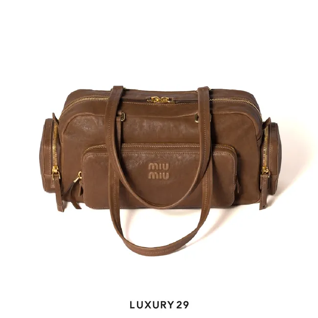 Miu Miu Pocket washed nappa leather bag Brown