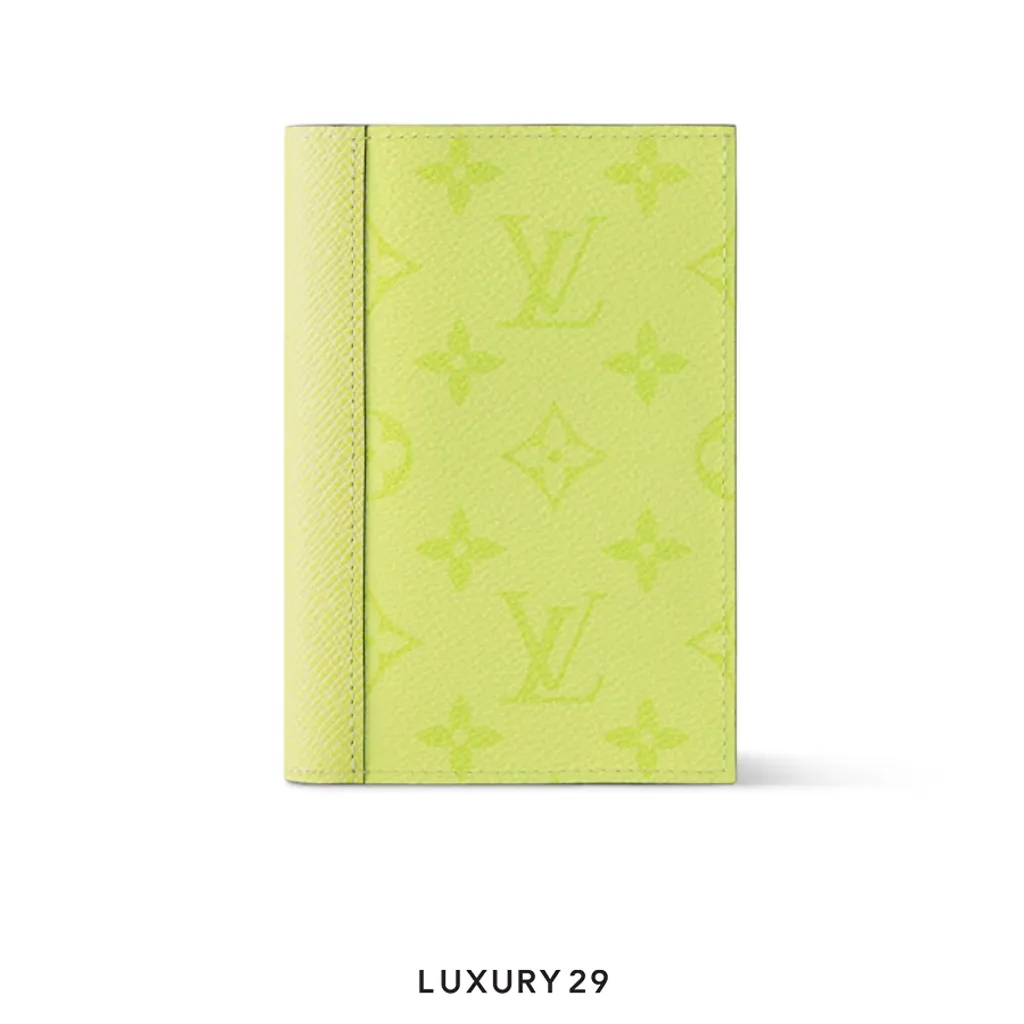 Louis Vuitton LV Passport Cover Monogram coated canvas and Taiga cowhide leather Lemon Yellow(Small, Yellow)