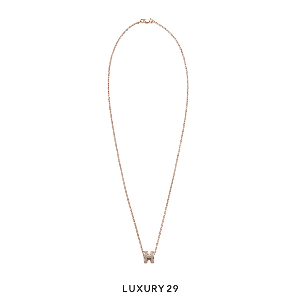Hermes Mini Pop H Pendant Rose Gold Plated marron glace(Free Size, Neutrals)