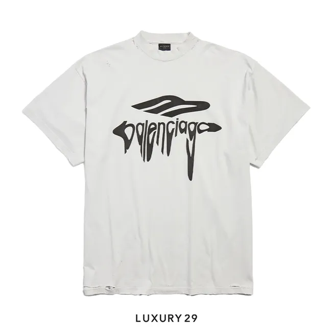 Balenciaga Men's 3b Liquefied T-shirt Oversized in White