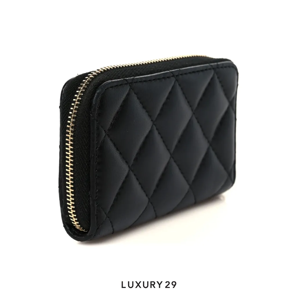 Chanel Lambskin Quilted Zip Coin Purse Black Gold Tone(Small, Black)