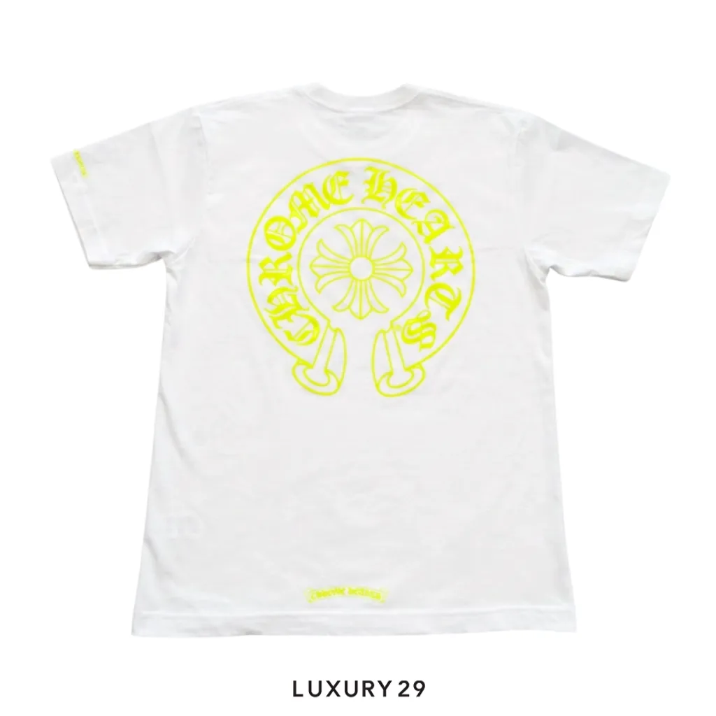 Chrome Hearts Neon Yellow Horseshoe Pocket T-Shirt White(M, White)