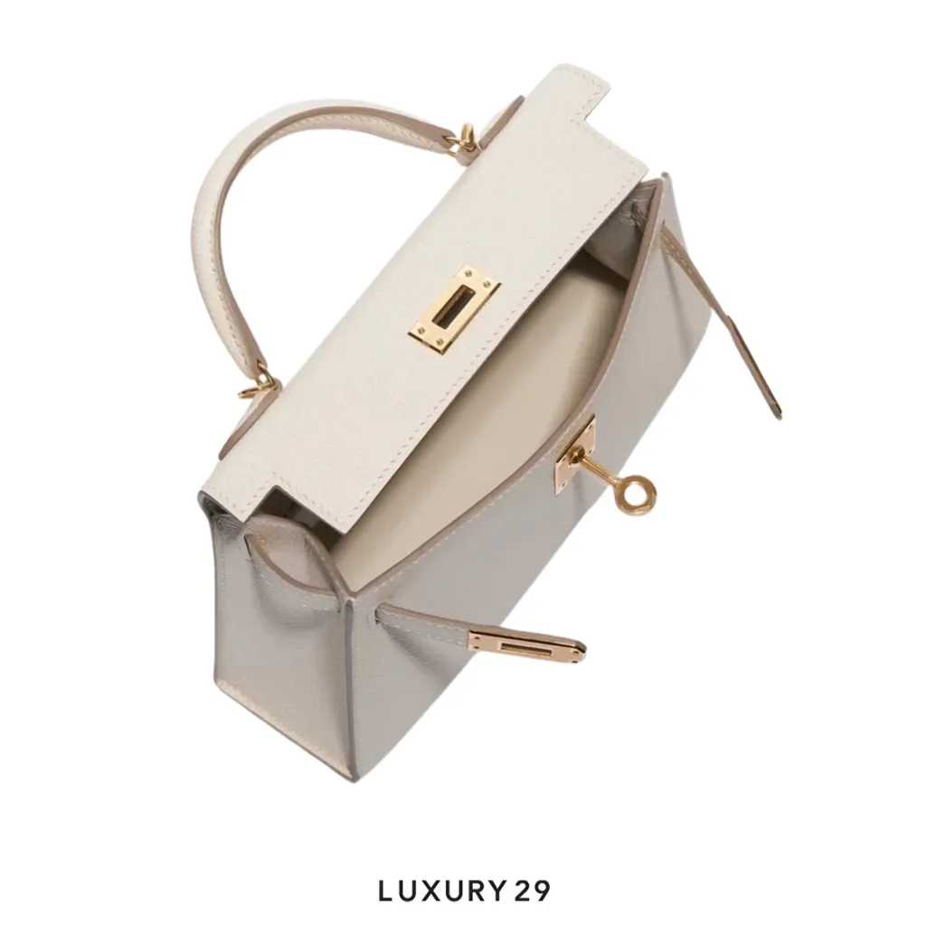 Hermes SAC Mini Kelly II Sellier Epsom Craie Gold hardware K Stamp(Mini, White)