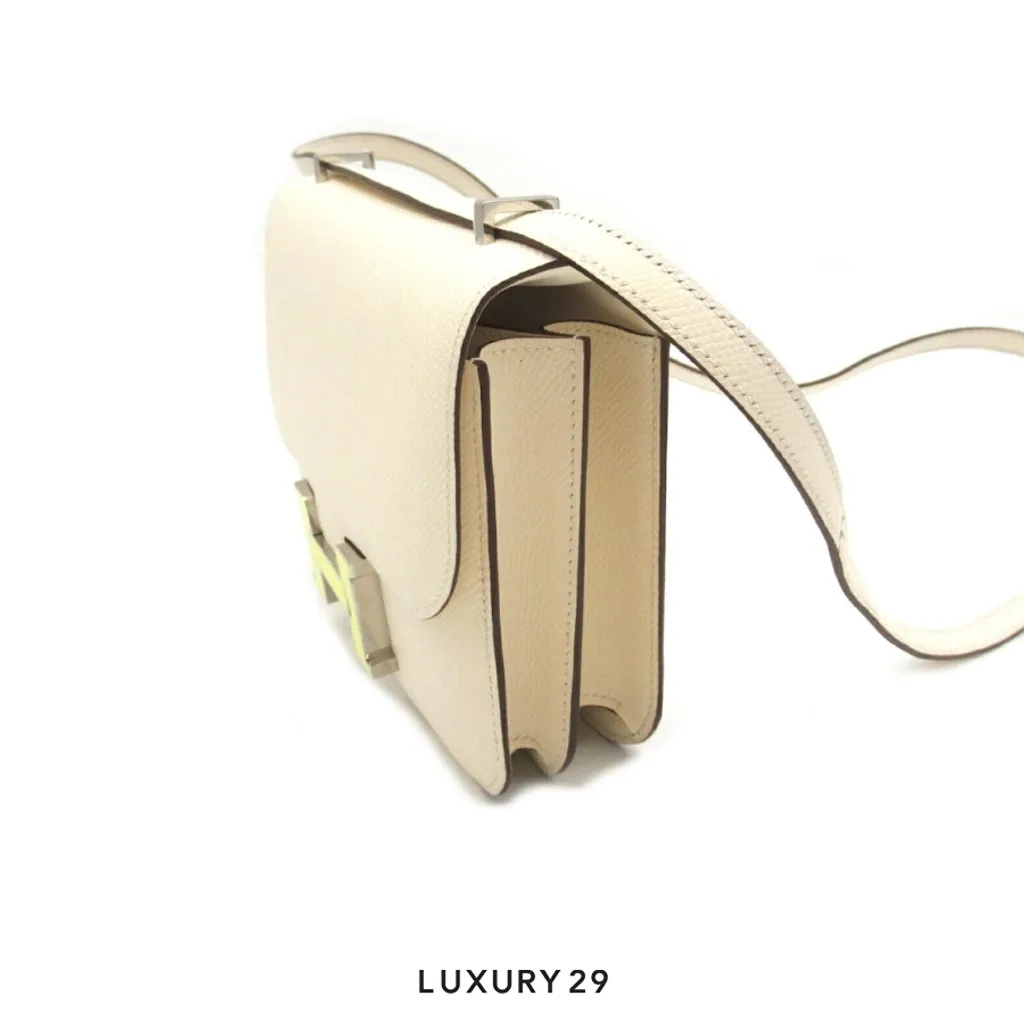 Hermes Constance III Mini Epsom Leather White/Yellow B Stamp (Feb2024)(Mini, White)