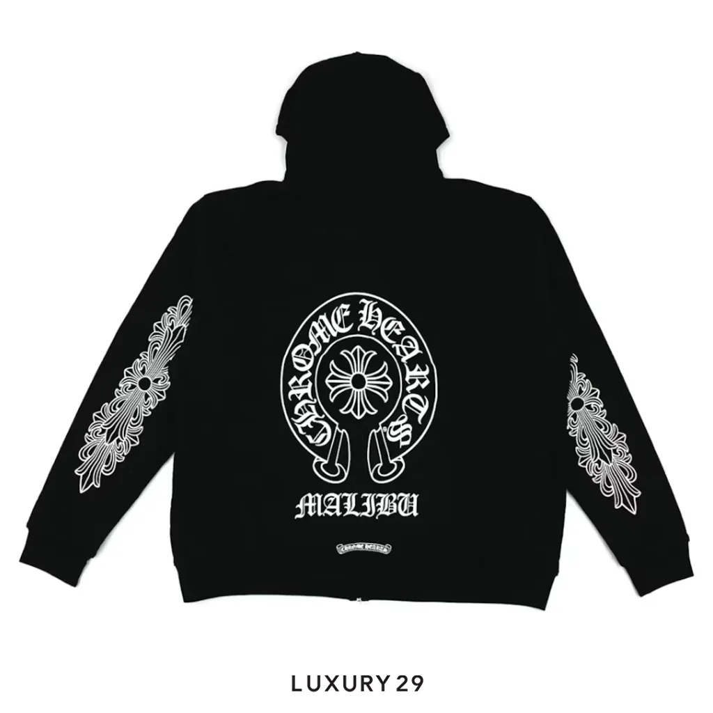 Chrome Hearts Malibu Edition Horseshoe Logo Zipped Hoodie Black(2XL, Black)