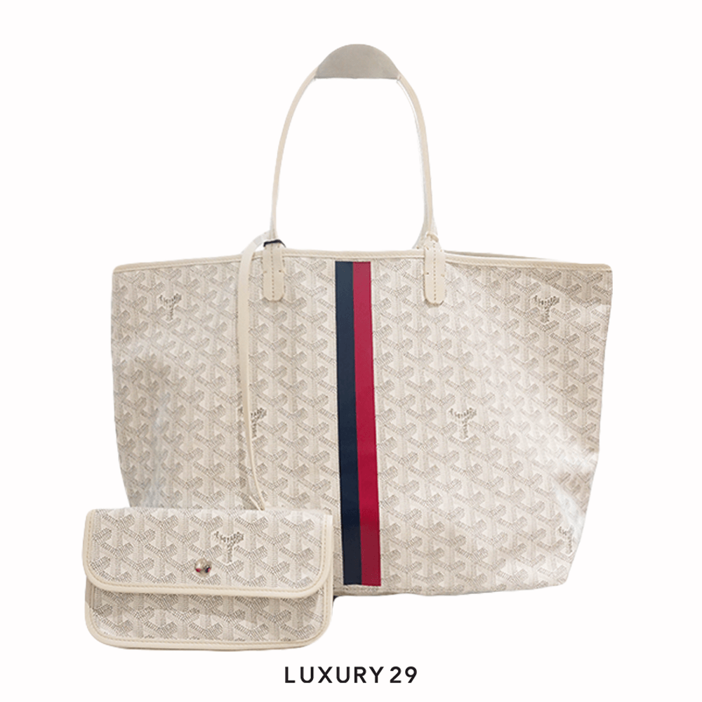Goyard Saint Louis PM Bag White Stripes 2 Navy Pink(Small, White)