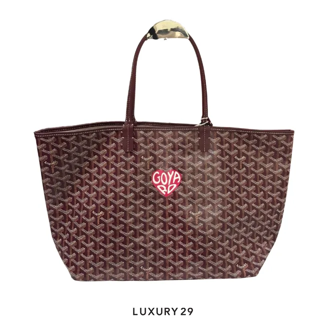 Goyard Saint Louis PM Bag Burgundy Hand-Painted Heart Pink