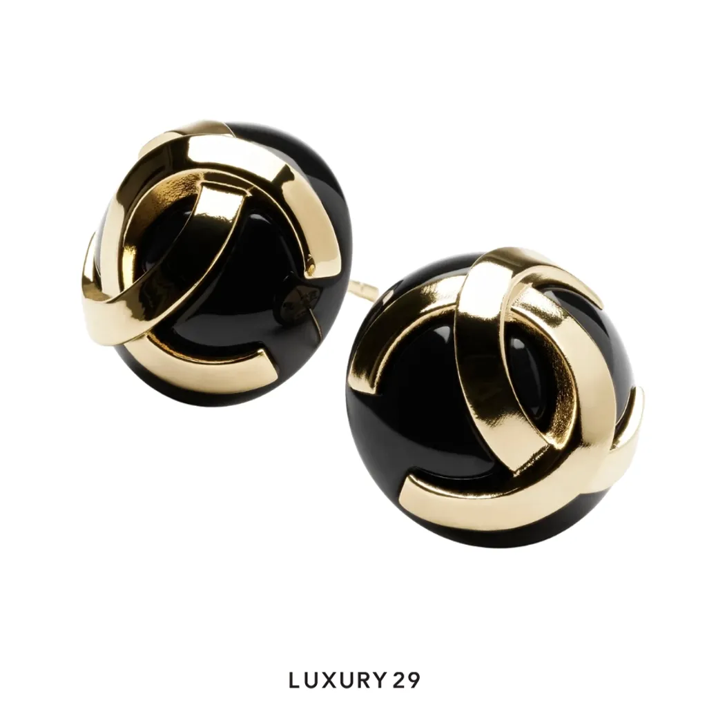 Chanel Stud earrings Metal and resin Gold/Black(Free Size, Gold)
