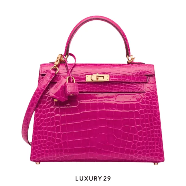 Hermes Kelly Retourne 25 Rose Sheherazade Lisse Alligator Gold Hardware / B Stamp  (2023)