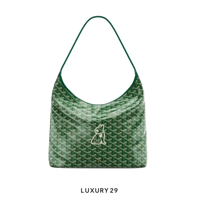 Goyard Boheme Hobo Bag Green Hand-Painted Hulot Sticker White
