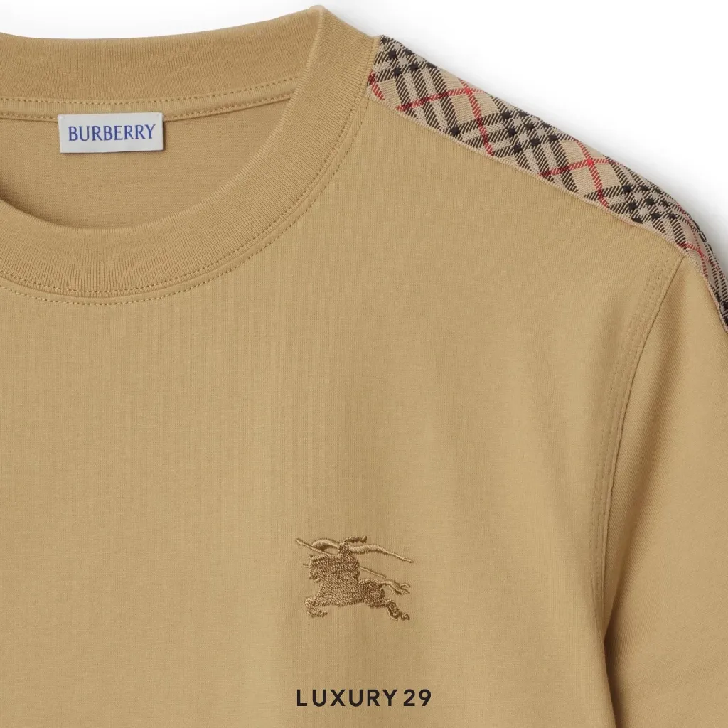 Burberry Check Trim Cotton T-shirt Flax(S, Brown)