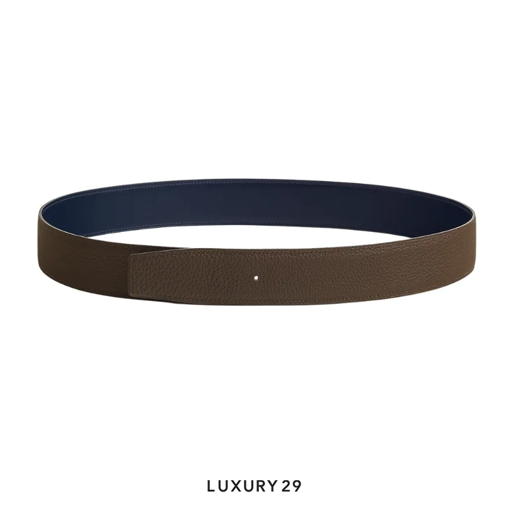 Hermes Reversible leather strap 38 mm bleu marine / Ecorce(38, Blue)