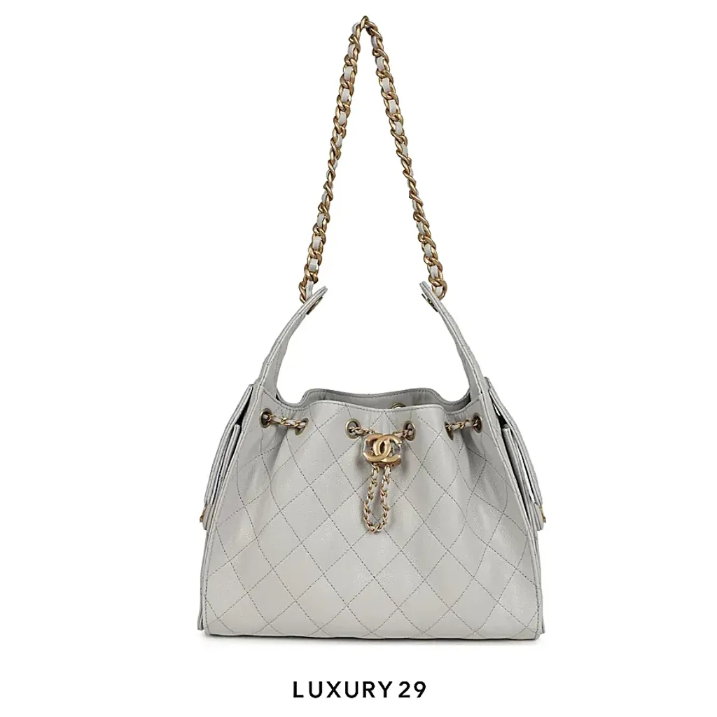 Chanel 25 Small Handbag Caviar Gold Hardware Light Grey(Small, Grey)