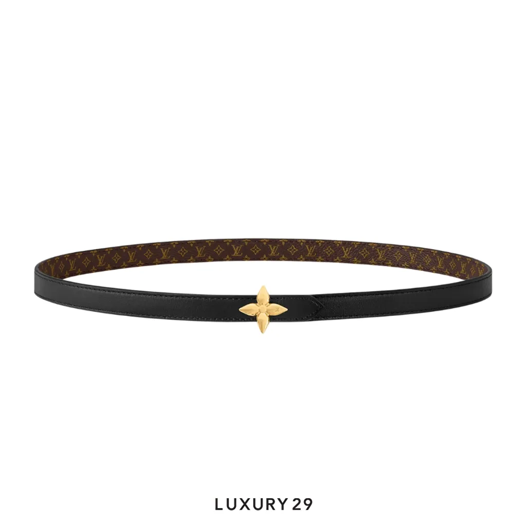 Louis Vuitton LV Mini Flowergram belt 15mm wide reversible Black(90cm)(15, Black)