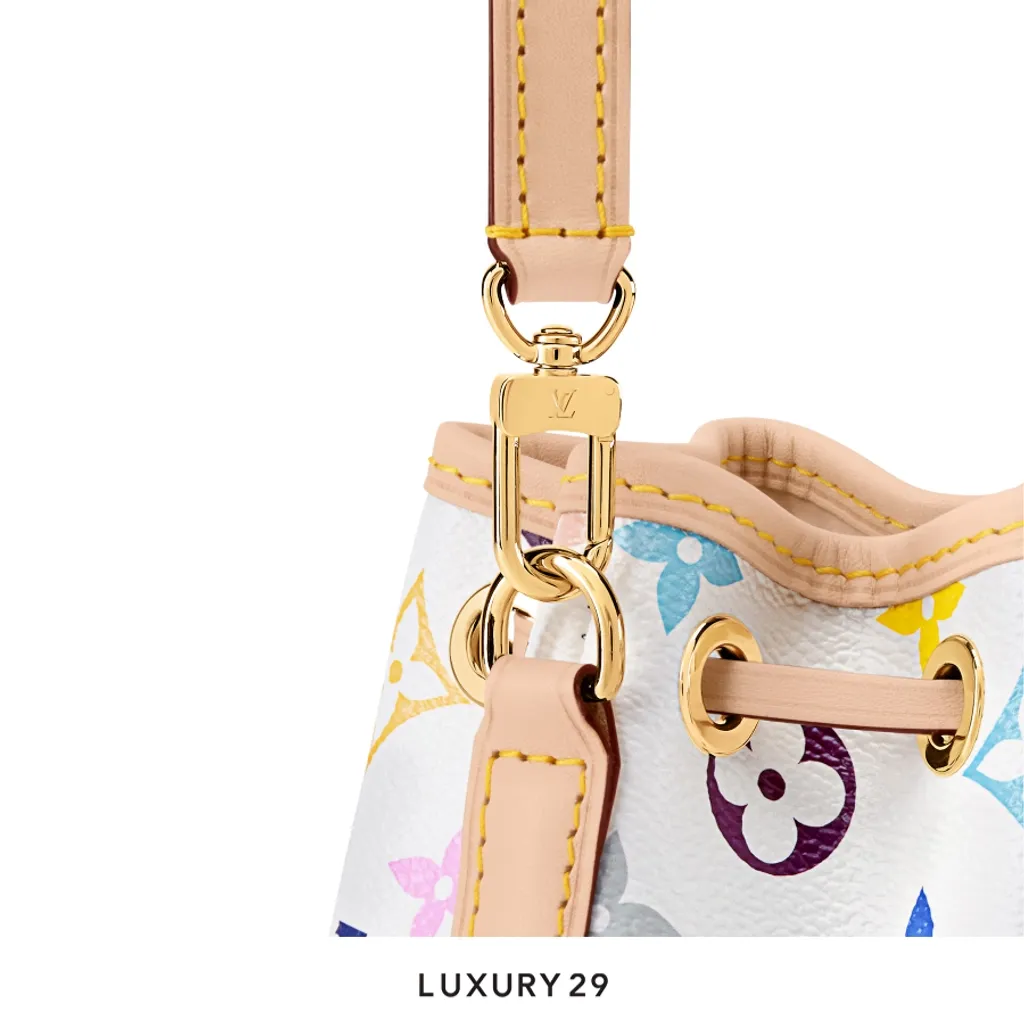 Louis Vuitton LV x TM Nano Noe bag Trimmed with cowhide leather Multicolor/White(Small, White)