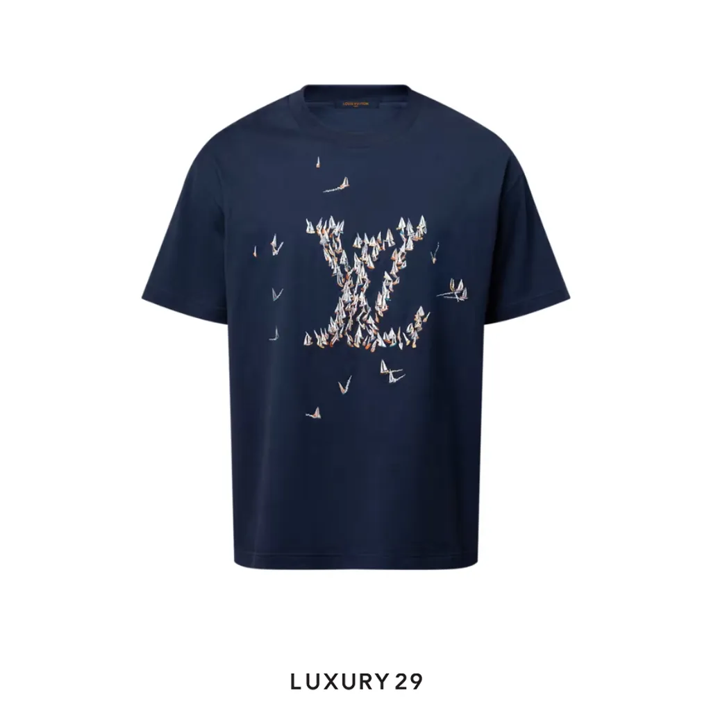 Louis Vuitton LV Embroidered Cotton T-Shirt Navy(S, Blue)