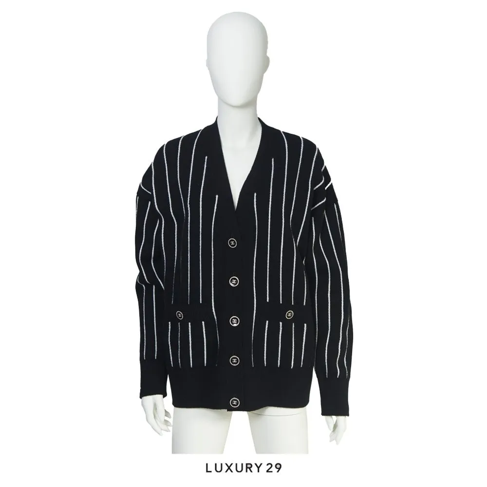 Chanel Cardigan Cashmere Black & White(2XL, Black)