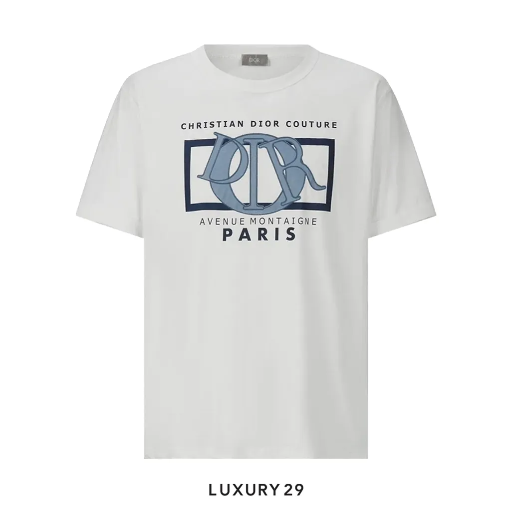 Dior Big O patch letter Logo print T-shirt short sleeve blanc(S, White)
