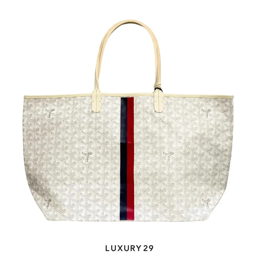 Goyard Saint Louis PM Bag White Stripes 2 Navy Pink(Small, White)