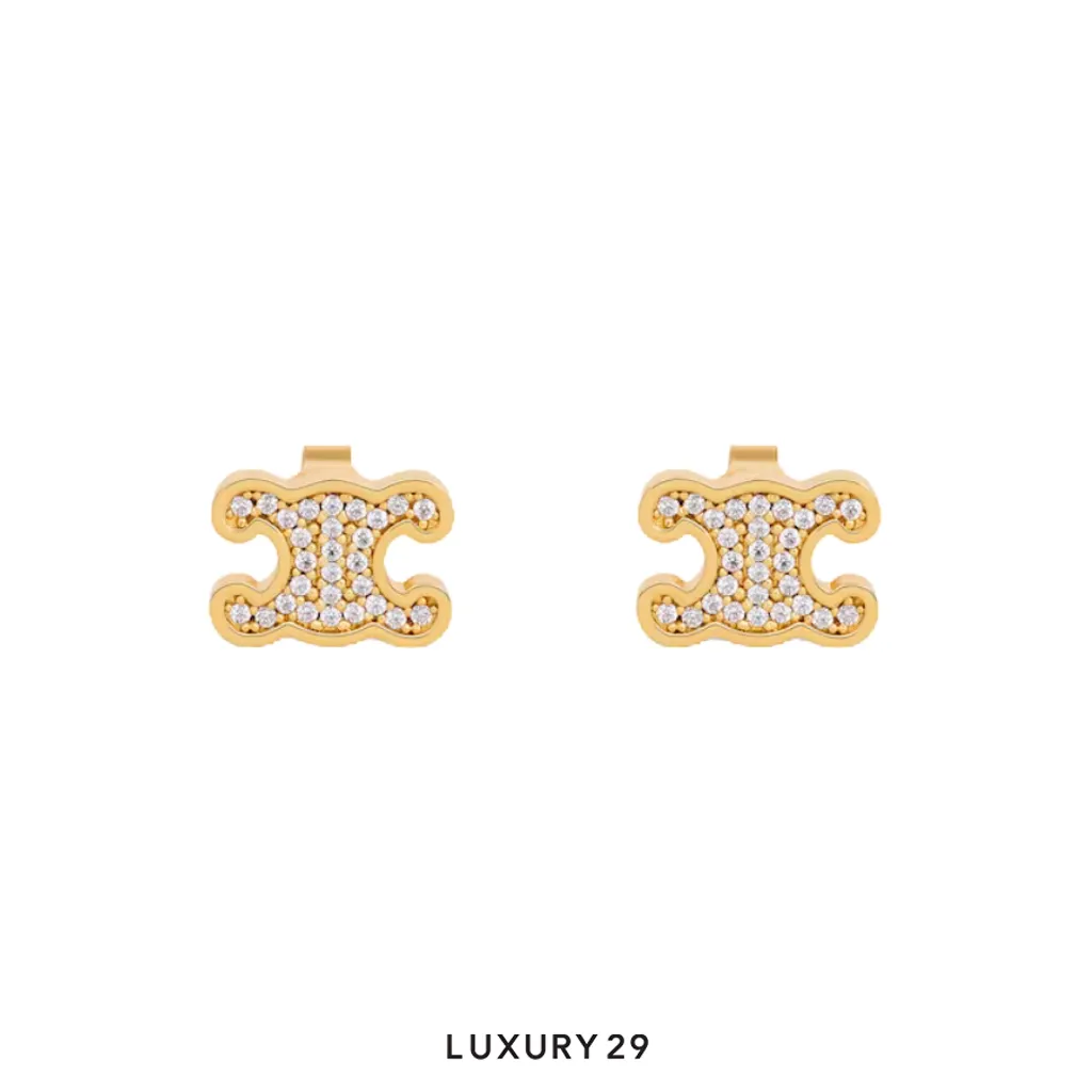 Celine Rhinestone triangular stud earrings Gold(Free Size, Gold)