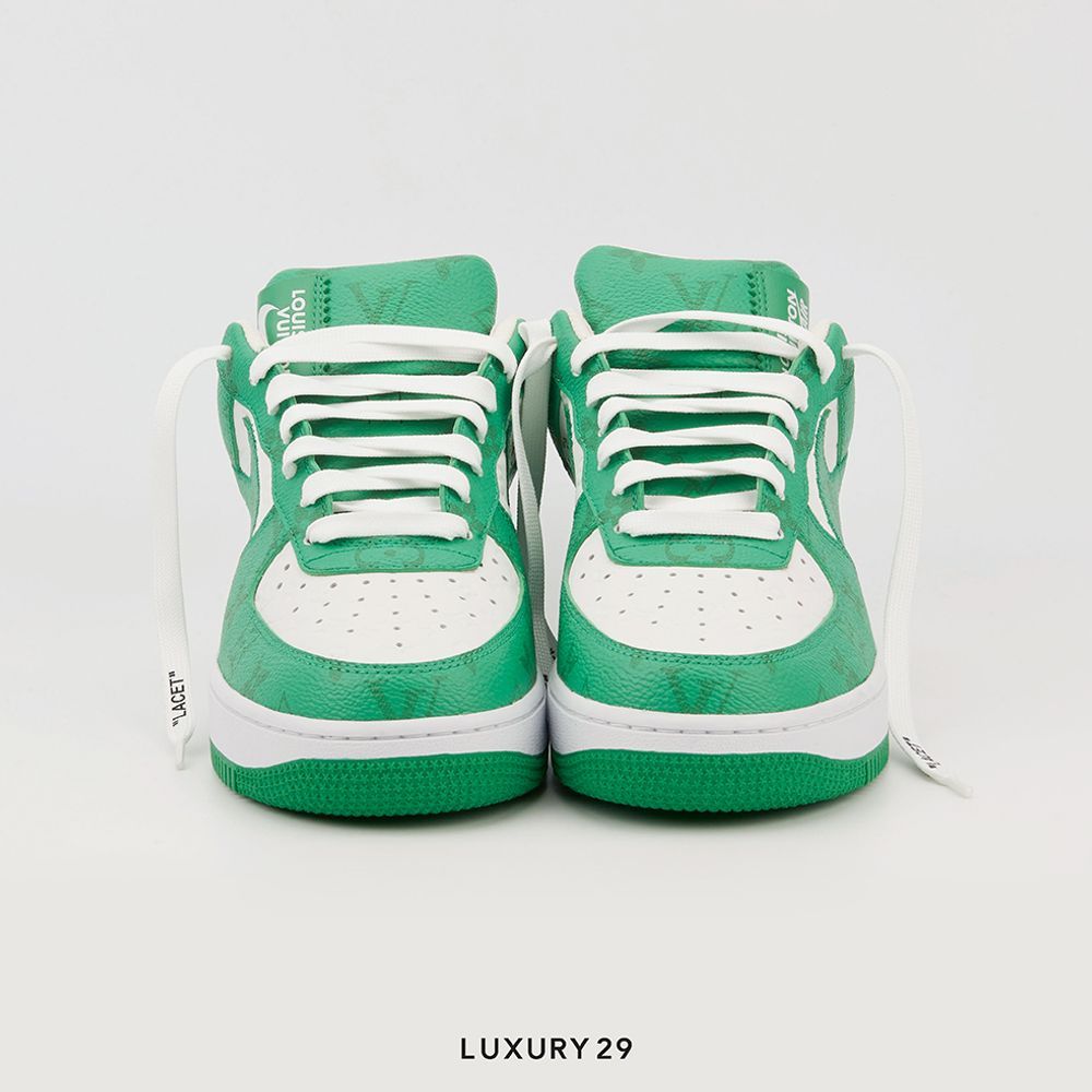 Louis Vuitton LV Nike Air Force 1 Low By Virgil Abloh White Green Royal(M)(40, Green)