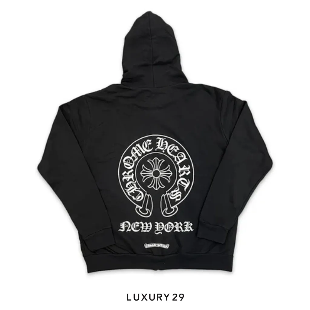 Chrome Hearts New York Horse Shoe Logo Zipped Hoodie Black(2XL, Black)