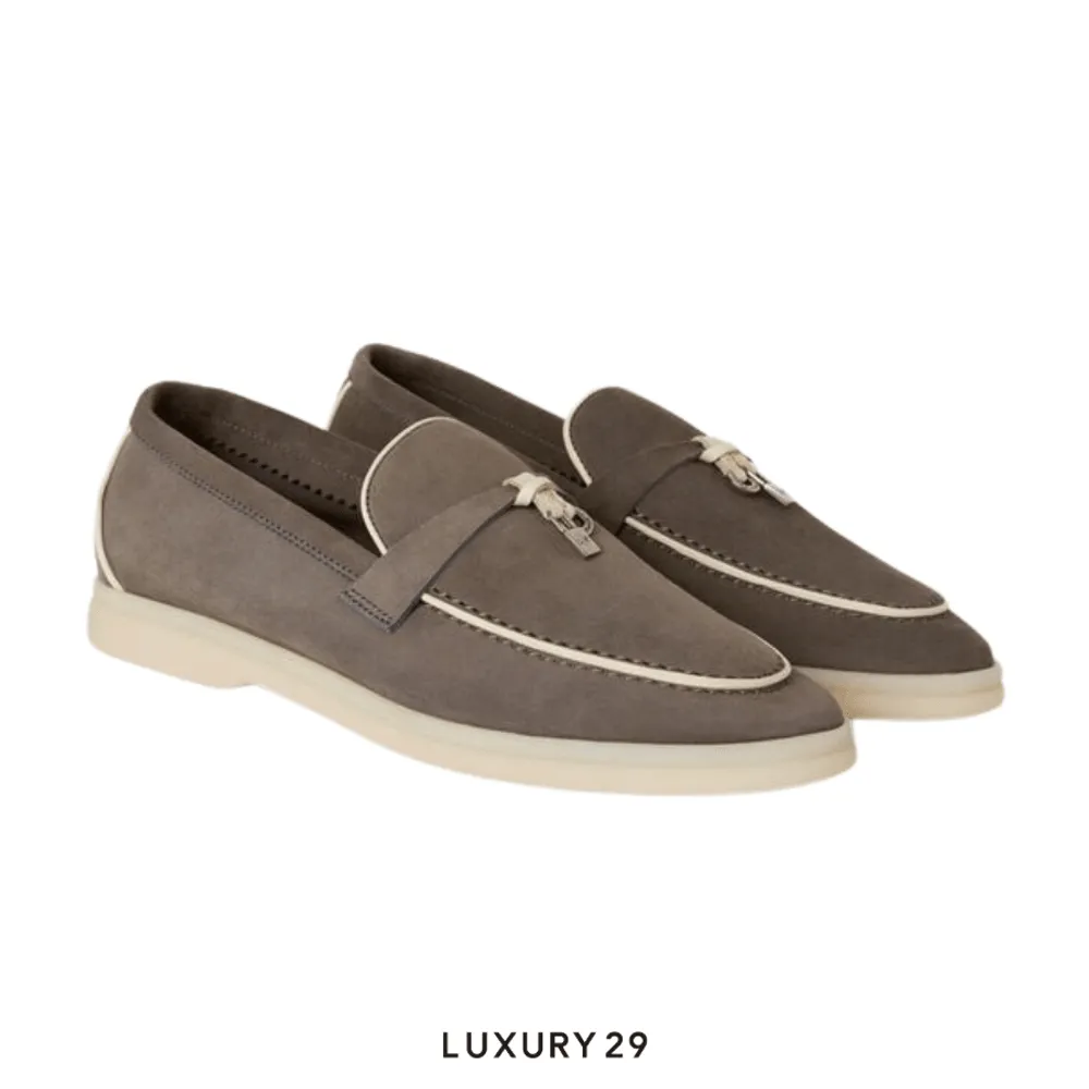 Loro Piana Summer Charms Walk Loafers Suede Goatskin Sicilian Capers(38, Green)