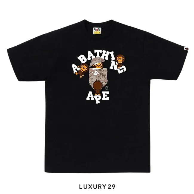 A Bathing Ape Men's TIGER CAMO COLLEGE MILO TEE Black