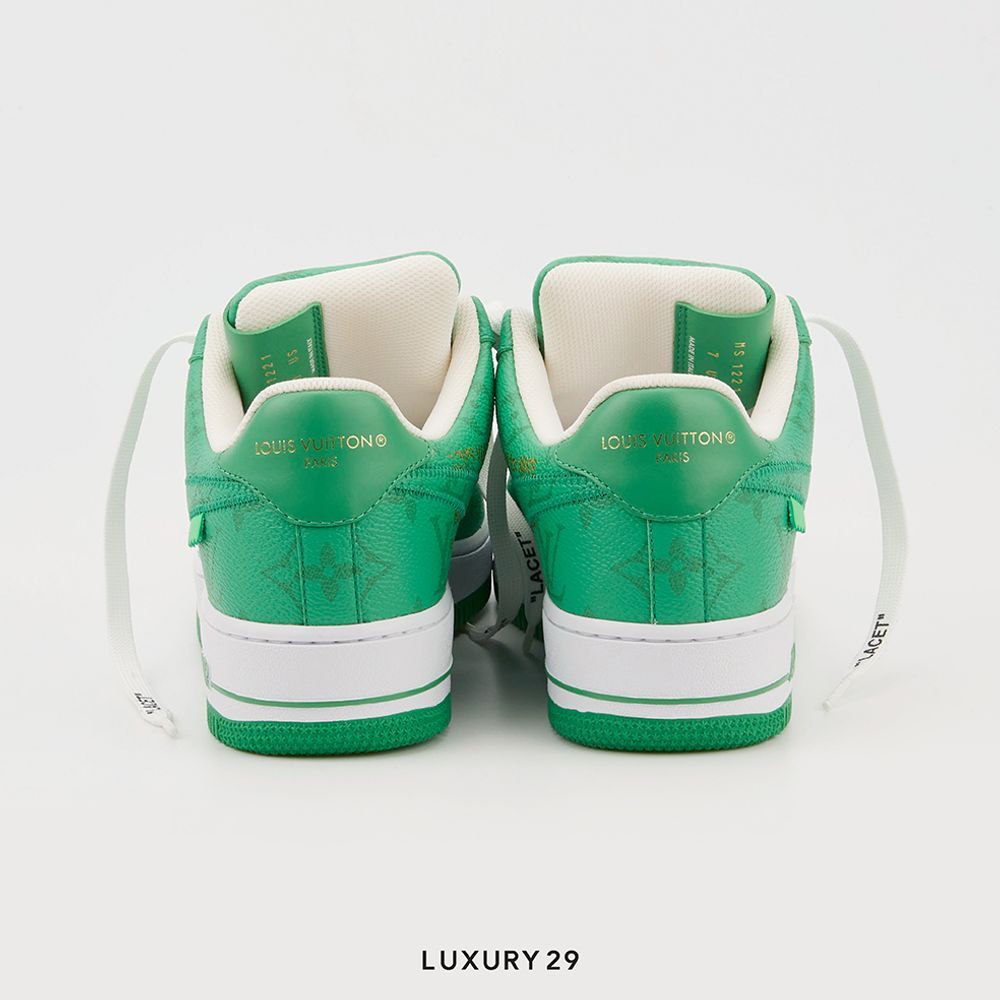 Louis Vuitton LV Nike Air Force 1 Low By Virgil Abloh White Green Royal(M)(40, Green)