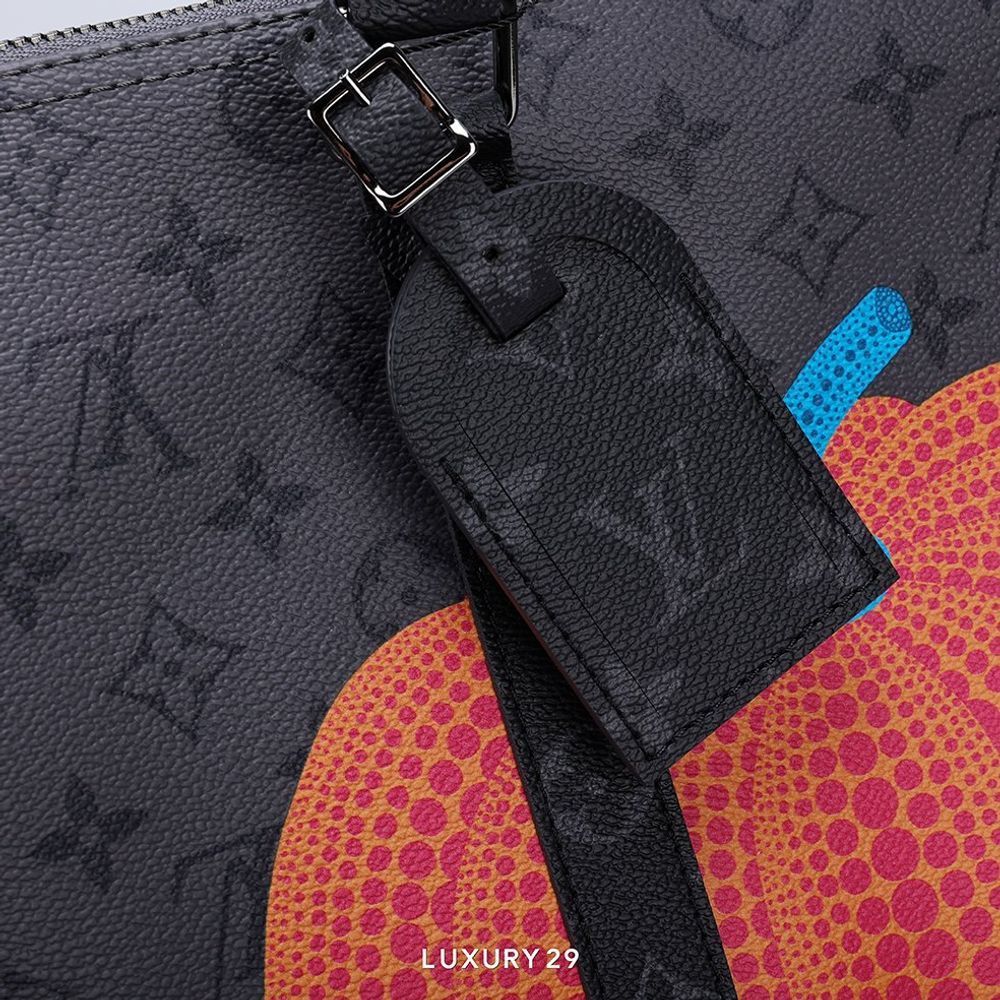 Louis Vuitton LV x YK Keepall 55 Monogram Eclipse Reverse Coated Canvas with Colorful Pumpkin Print(Large, Grey)