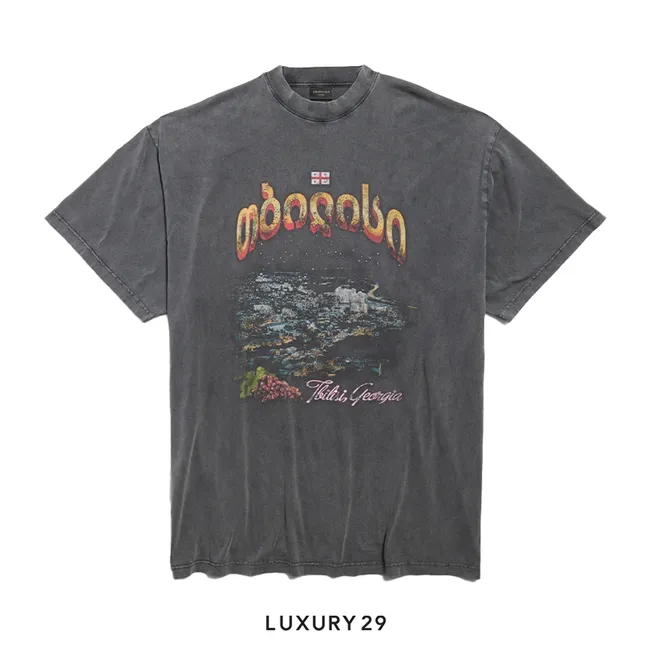 Balenciaga Men's Tbilisi T-shirt Oversized in Black Faded