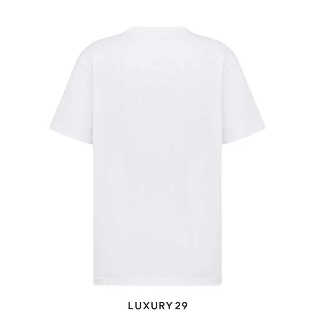 Dior T-Shirt with Christian Dior Paris Tag Relaxed Fit Shiny White Cotton Jersey(L, White)