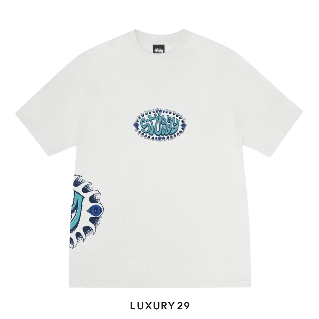 STUSSY WAVE OVAL TEE PIGMENT DYED WHITE(S, White)