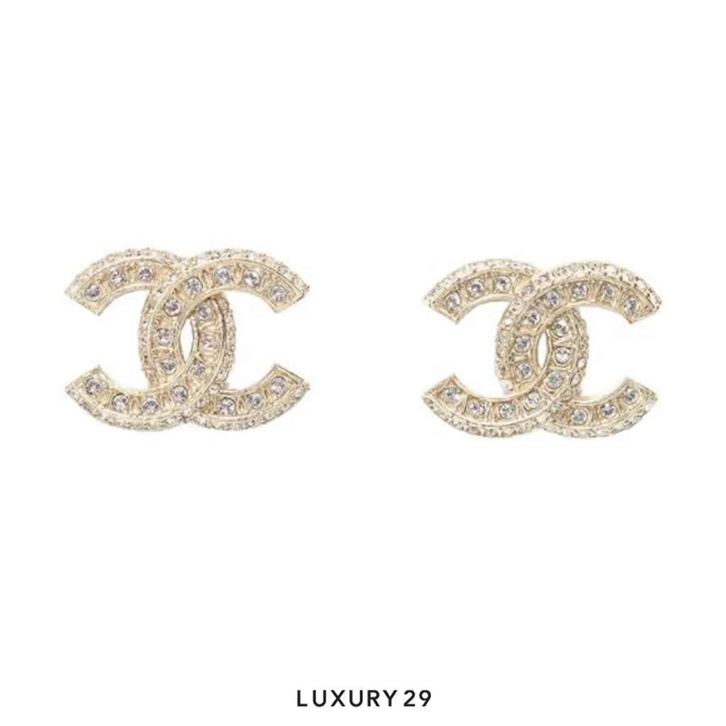Chanel stud earrings feature the iconic gold-tone CC logo embellished with sparkling crystals(Free Size, Gold)