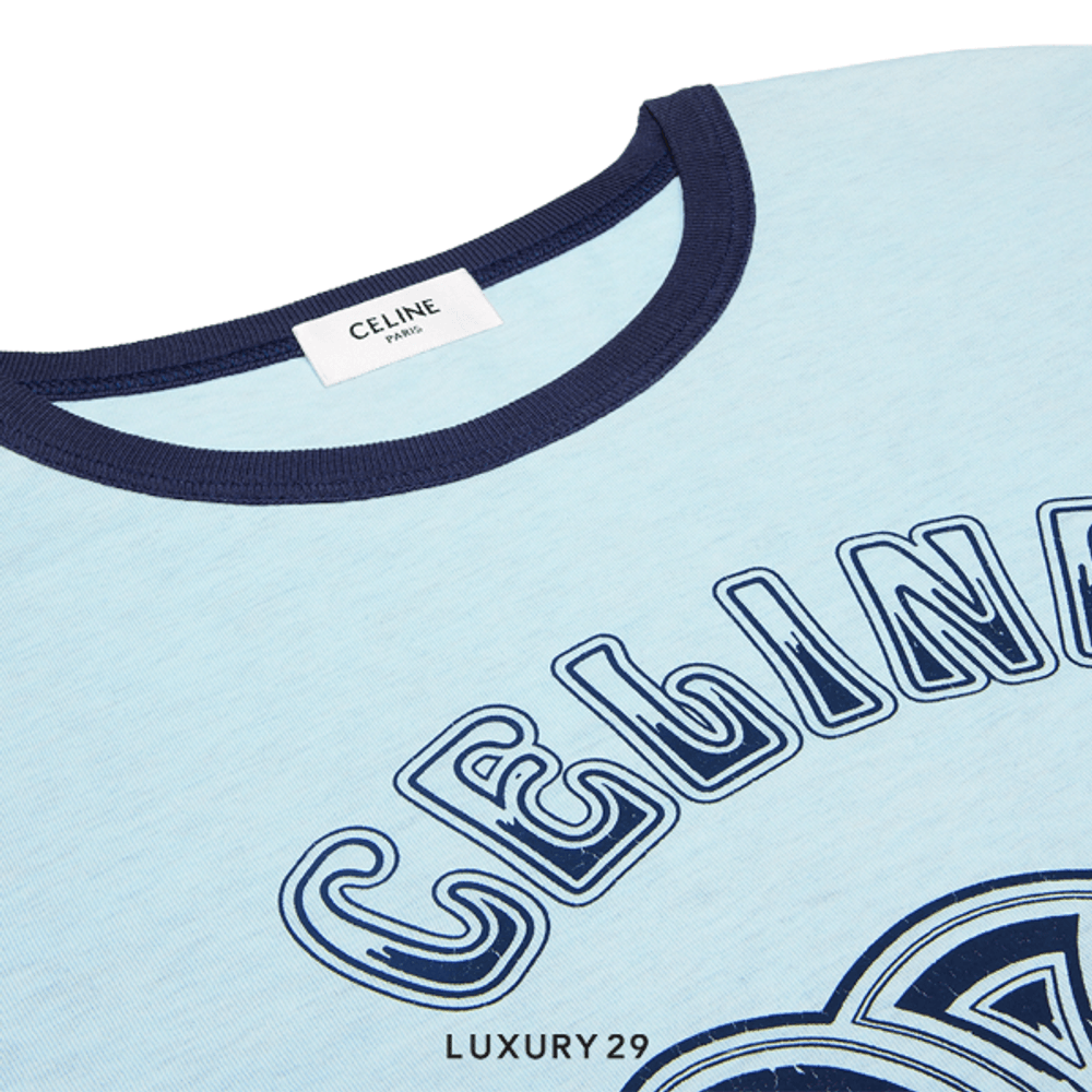 Celine paris 70’s T-shirt in cotton jersey bleu ciel chine/washed(XS, Blue)