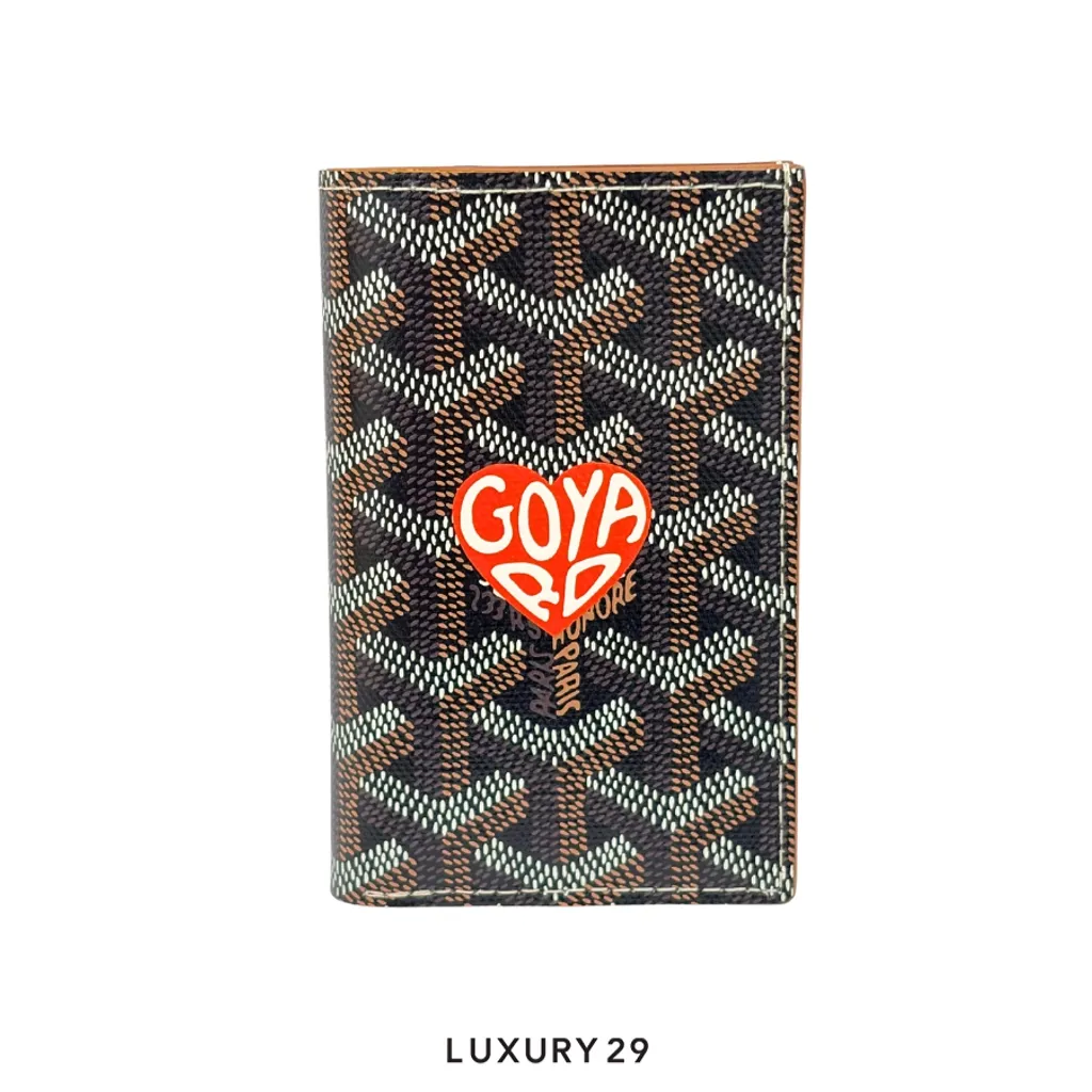 Goyard Saint-Pierre Card Wallet Black & Tan Hand-Painted Heart Orange(Small, Brown)
