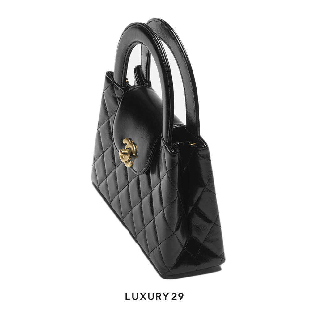 Chanel Mini Shopping Bag In Shiny Aged Calfskin With Gold-Tone Metal Black(Mini, Black)