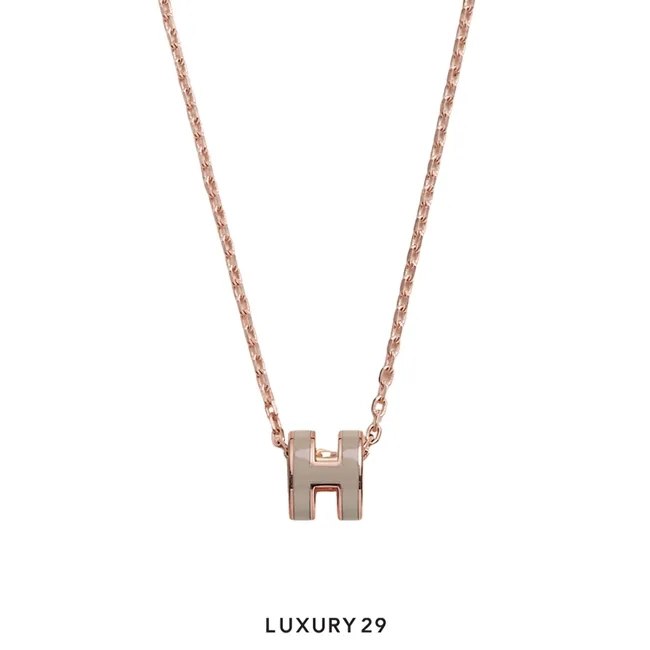 Hermes Mini Pop H Pendant Rose Gold Plated marron glacé