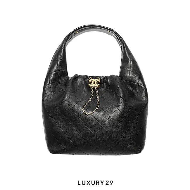 Chanel Calfskin & Gold-Tone Metal Large Hobo Bag Black