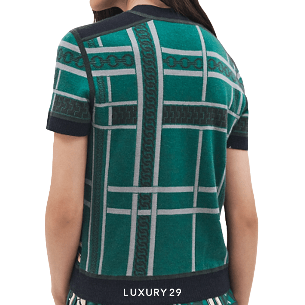 Hermes "Brides de Gala et Chaines" short-sleeve twillaine sweater Vert Oxford(S, Green)