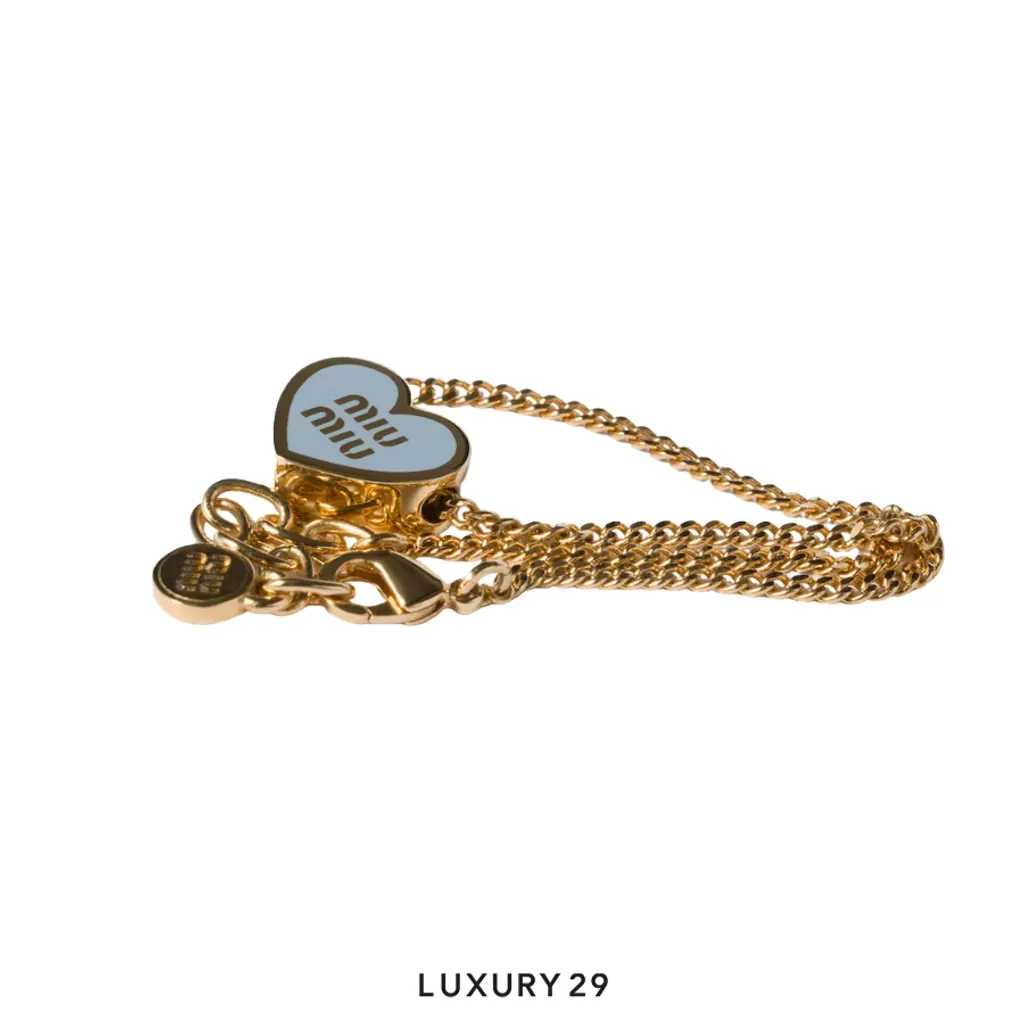 Miu Miu metal bracelet heart-shaped pendant Gold/Celeste(Free Size, Blue)