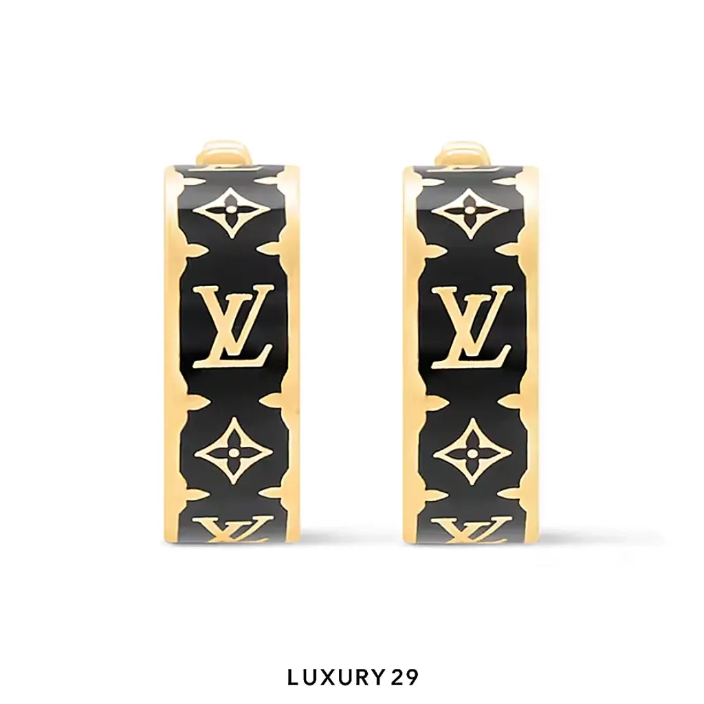 Louis Vuitton LV Nanogram Enamel Earrings Black(Free Size, Black)