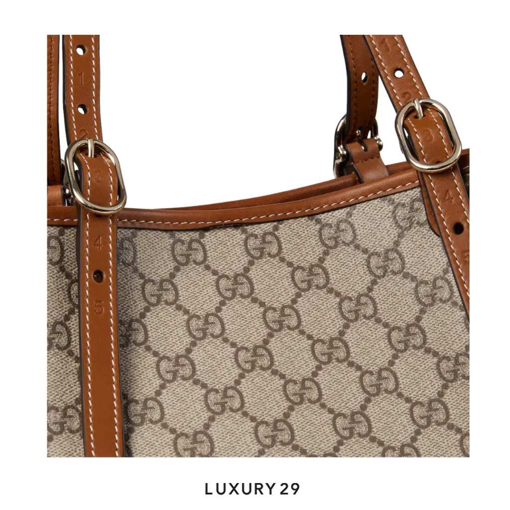 Gucci GG Emblem large tote bag Beige and dark brown new GG Monogram coated fabric(Large, Brown)