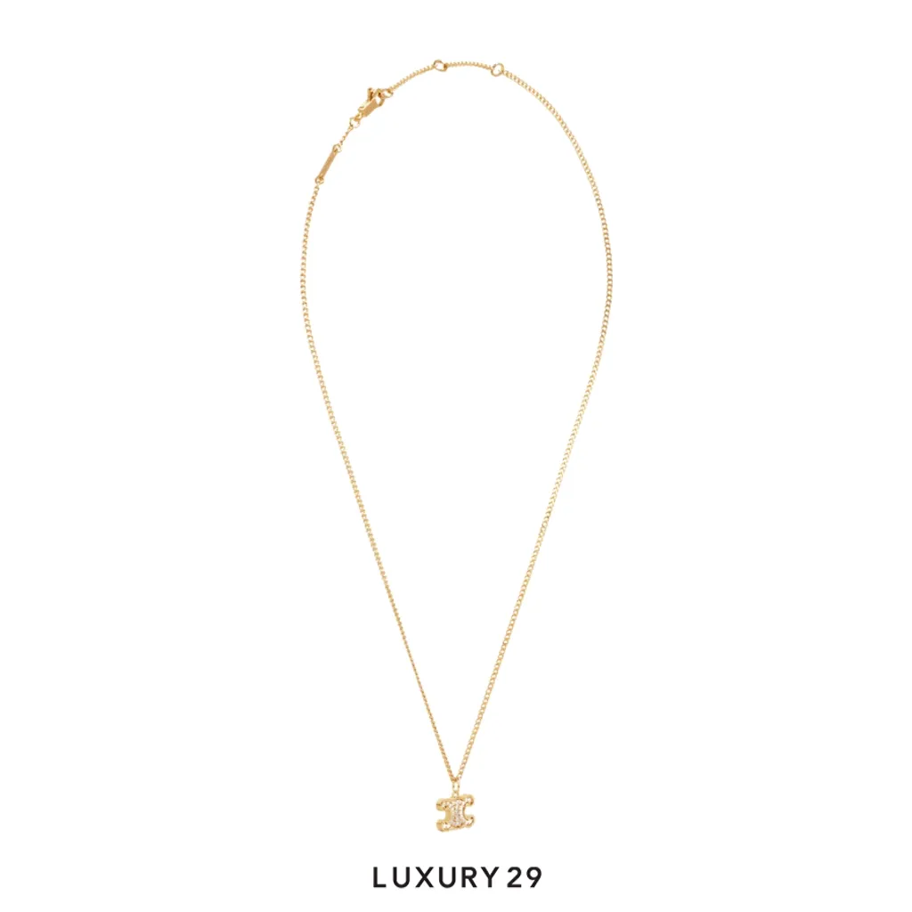 Celine Rhinestone triangular necklace Gold(Free Size, Gold)