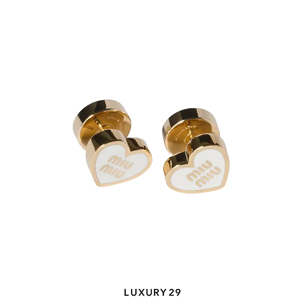 Miu Miu Logo Heart Earrings White(Free Size, White)