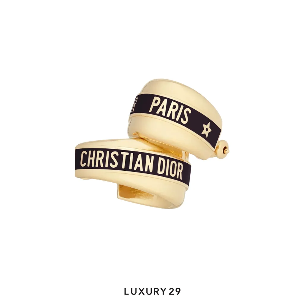 Dior Code Earrings Gold-Finish Metal and Black Lacquer(Free Size, Gold)