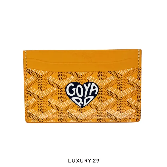 Goyard Saint-Sulpice Card Wallet Yellow Hand-Painted Heart Navy Blue