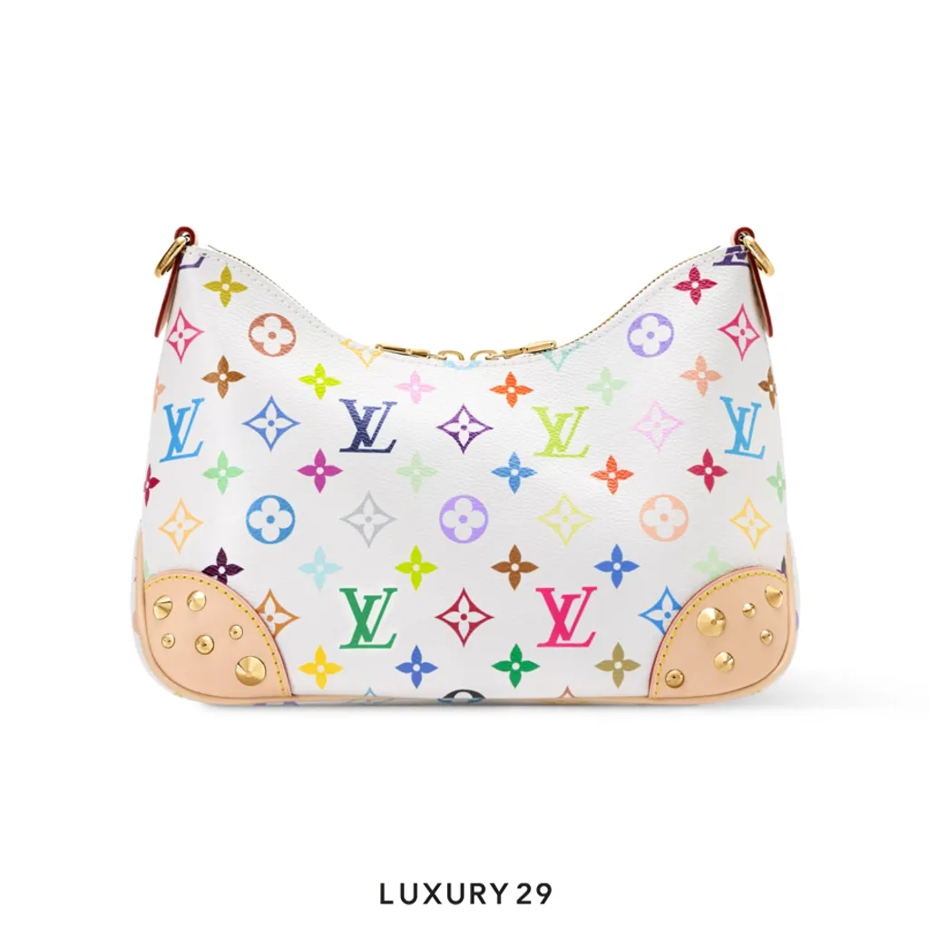 Louis Vuitton LV x TM Boulogne PM bag Trimmed with cowhide leather Multicolor/White(Small, White)