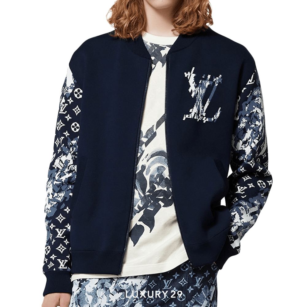 LOUIS VUITTON ブルゾン Louis Vuitton Embroidered Varsity Blouson Grey Blue Men's